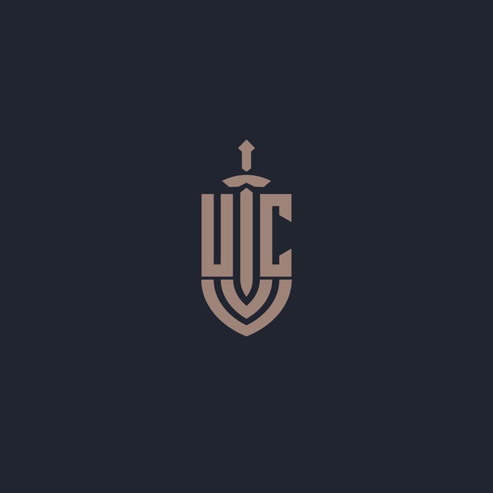 UC logo monogram with sword and shield style design template vector