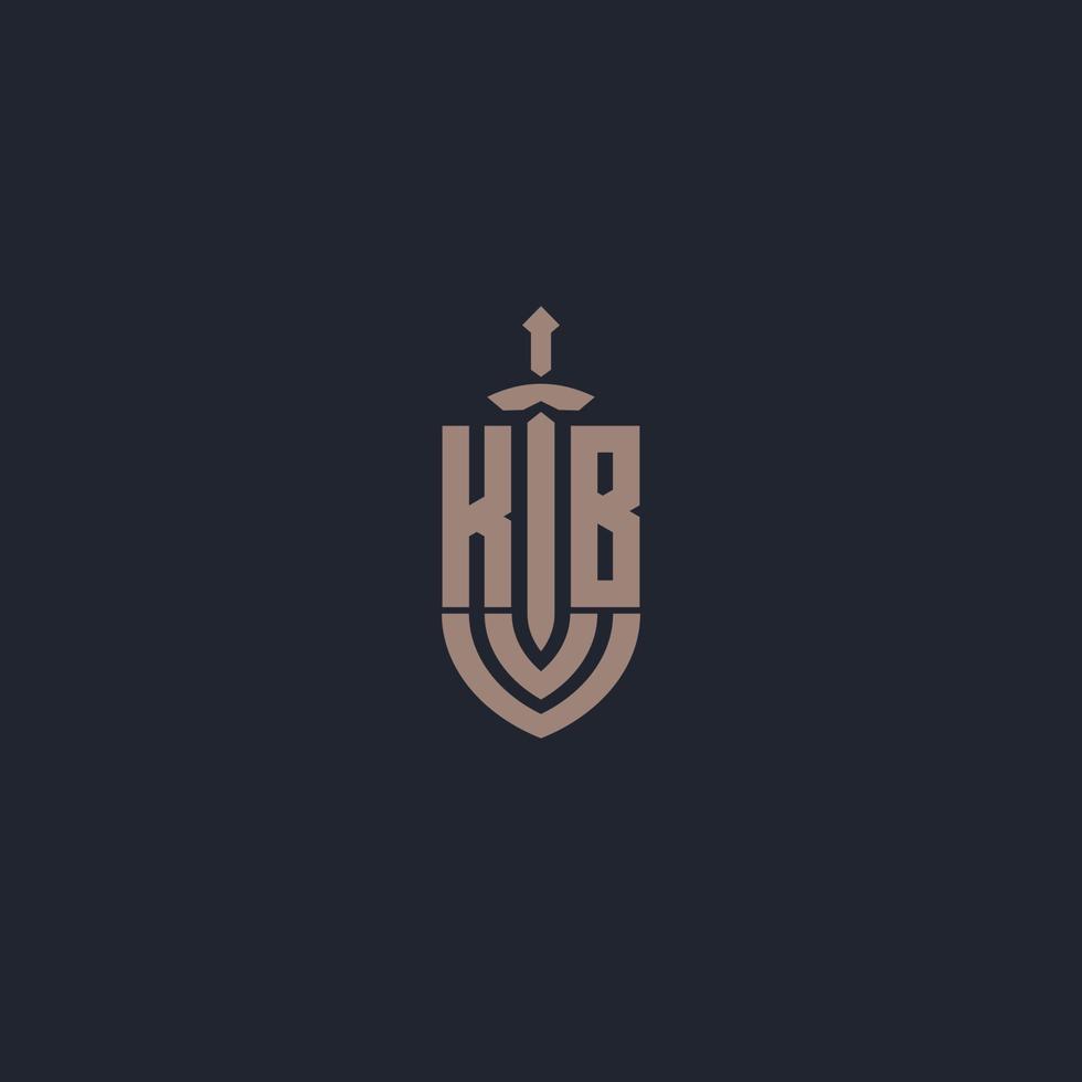 KB logo monogram with sword and shield style design template vector