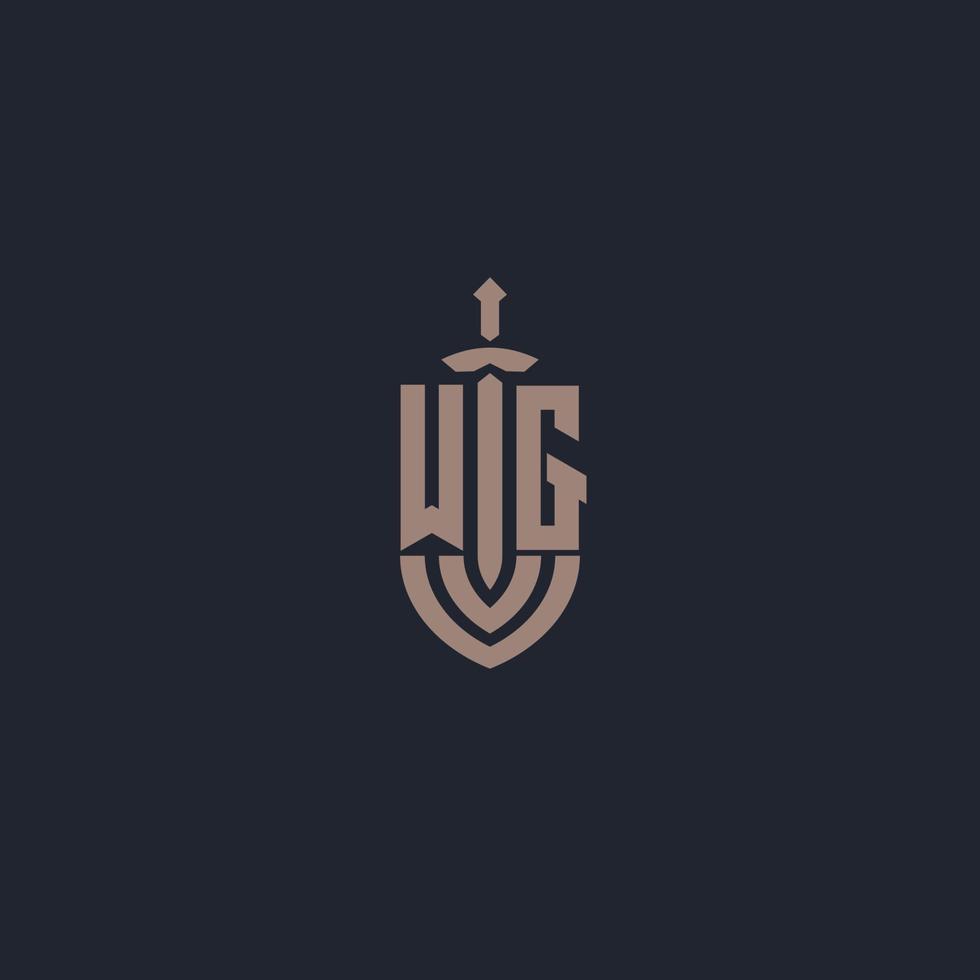 WG logo monogram with sword and shield style design template vector