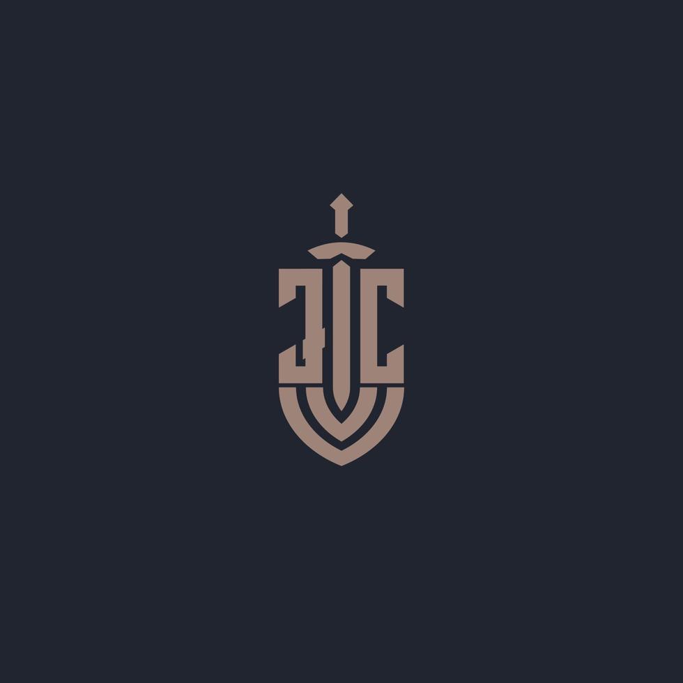 JC logo monogram with sword and shield style design template vector