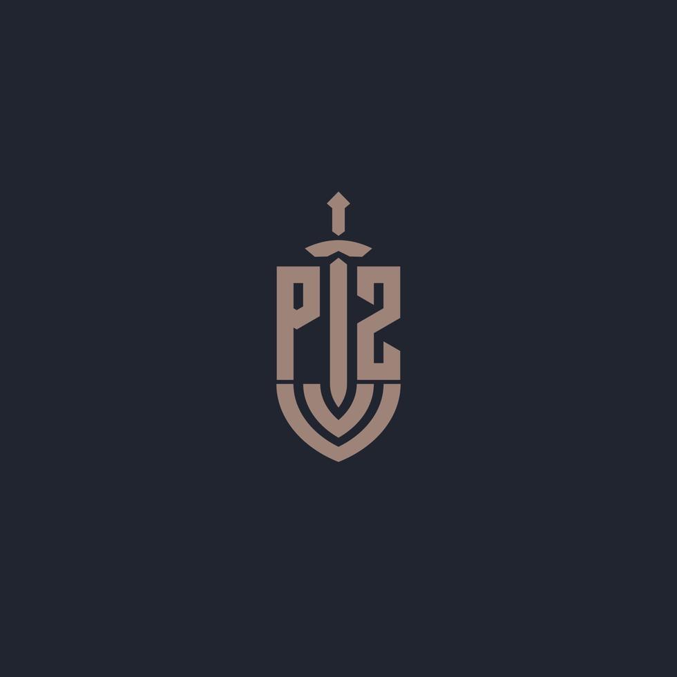 PZ logo monogram with sword and shield style design template vector
