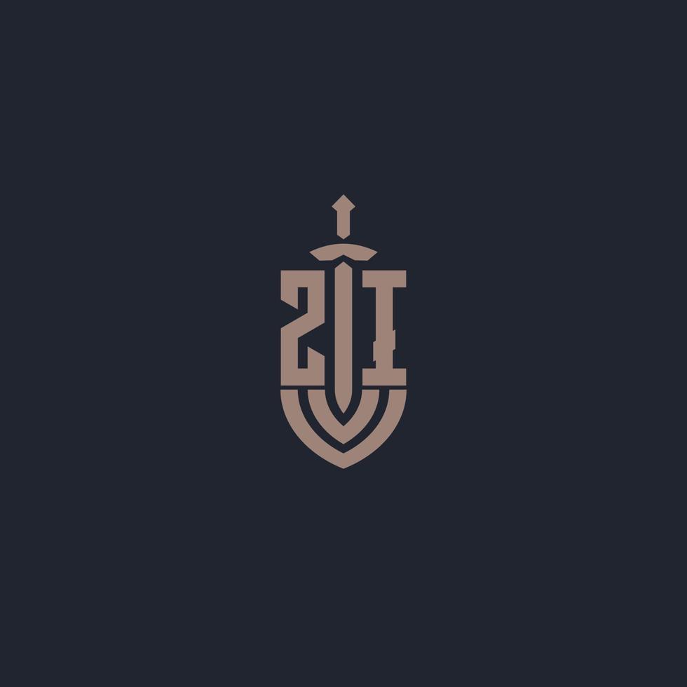 ZI logo monogram with sword and shield style design template vector