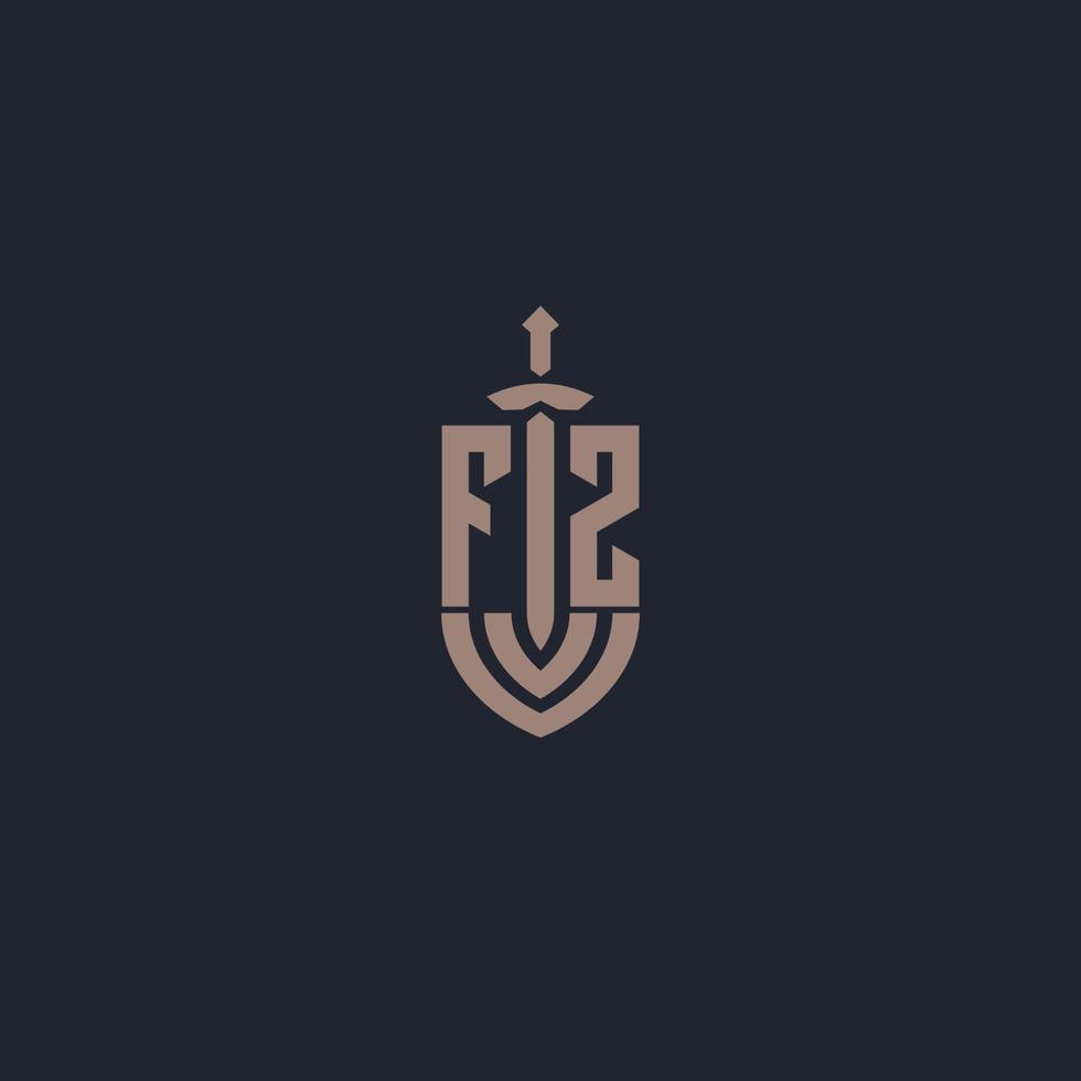 FZ logo monogram with sword and shield style design template vector