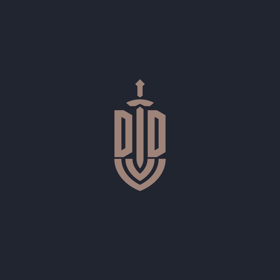 monograma del logotipo dd con plantilla de diseño de estilo espada y escudo vector