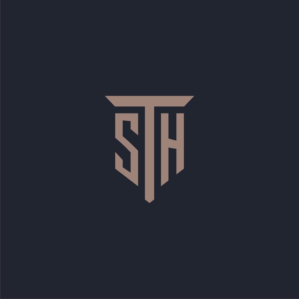 SH initial logo monogram with pillar icon design vector