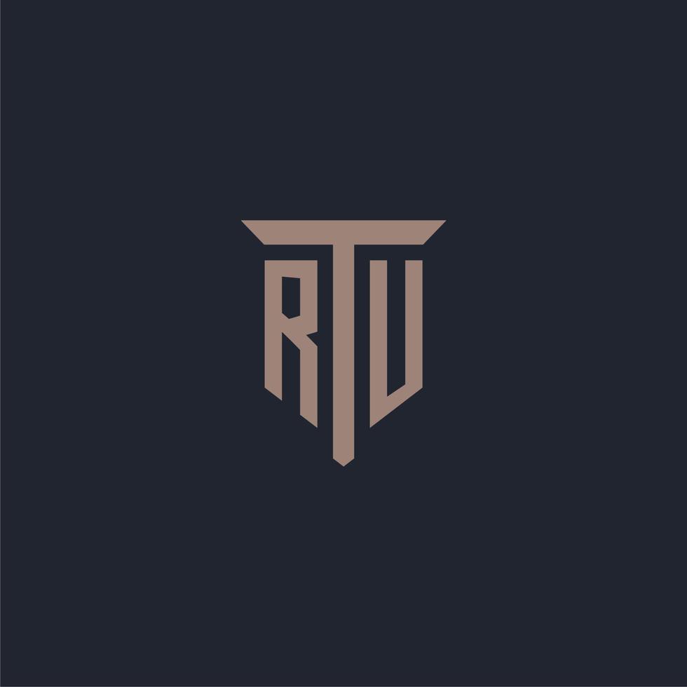 RU initial logo monogram with pillar icon design vector