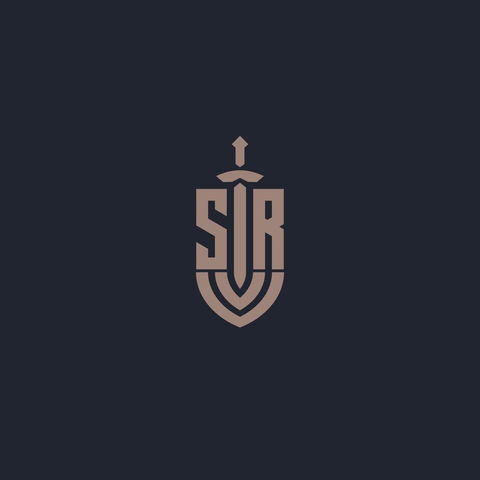 monograma del logotipo sr con plantilla de diseño de estilo espada y escudo vector