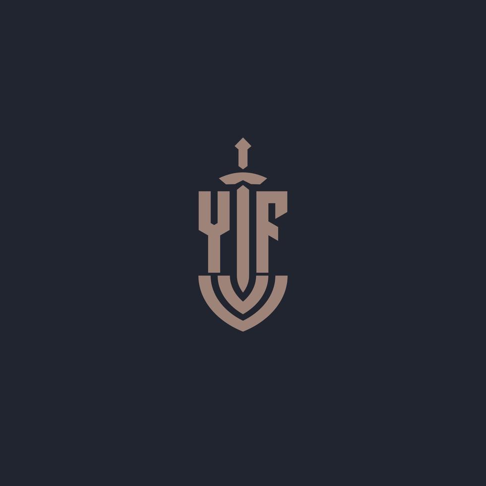monograma del logotipo yf con plantilla de diseño de estilo espada y escudo vector