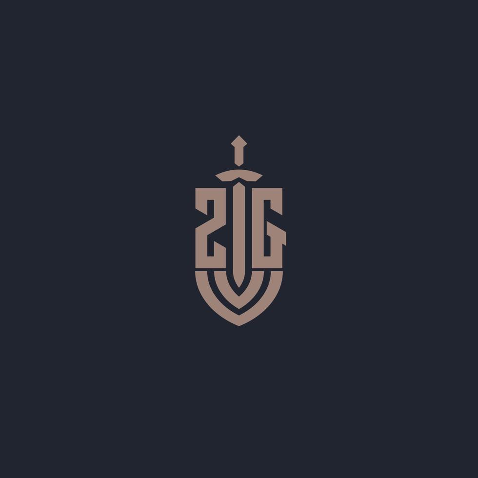 ZG logo monogram with sword and shield style design template vector