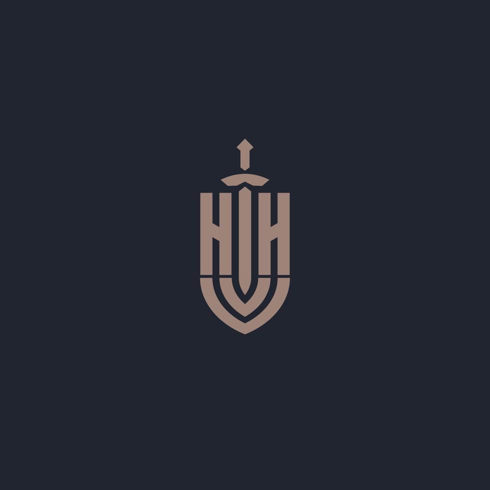 monograma del logotipo hh con plantilla de diseño de estilo espada y escudo vector