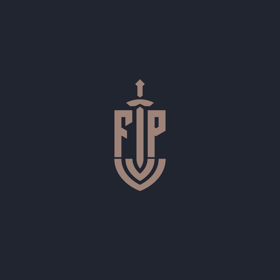monograma del logotipo fp con plantilla de diseño de estilo espada y escudo vector