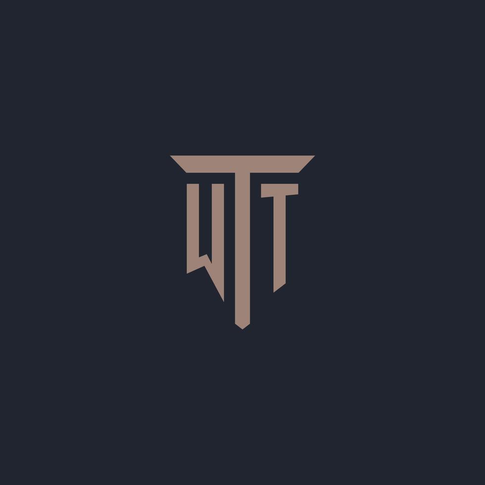 WT initial logo monogram with pillar icon design vector