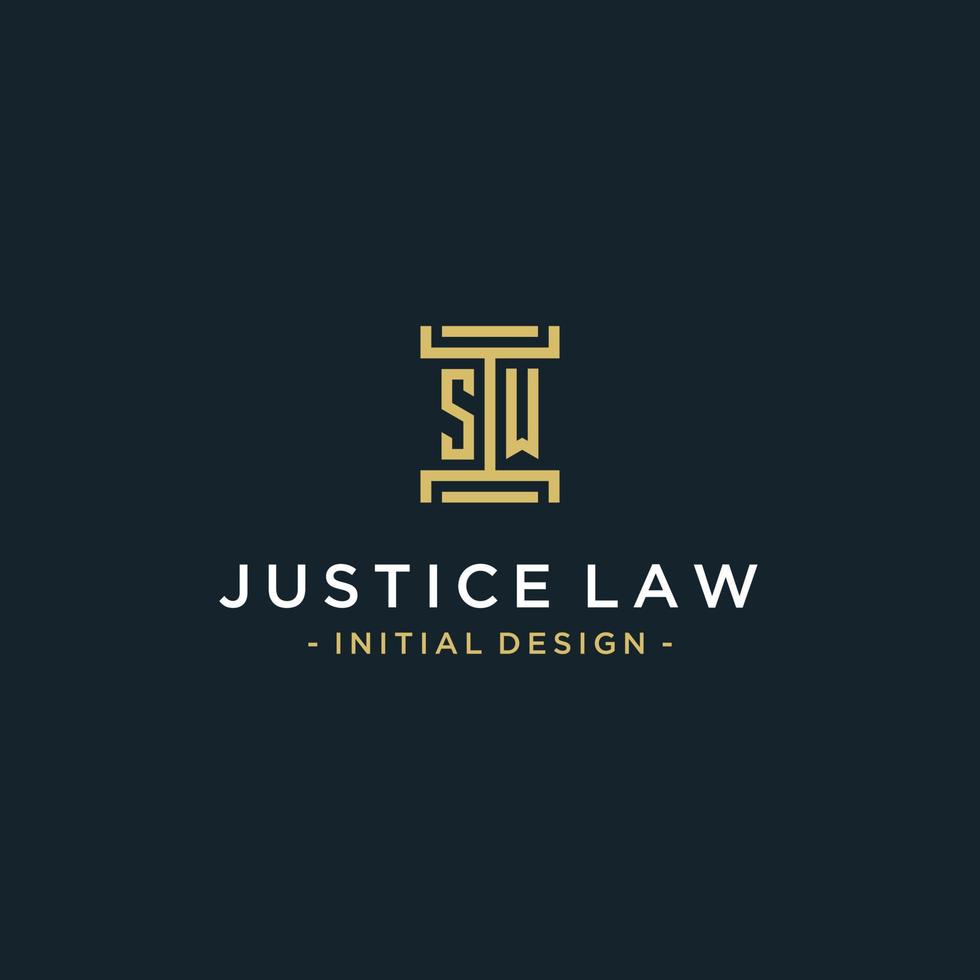 SW initial logo monogram design for legal, lawyer, attorney and law firm vector