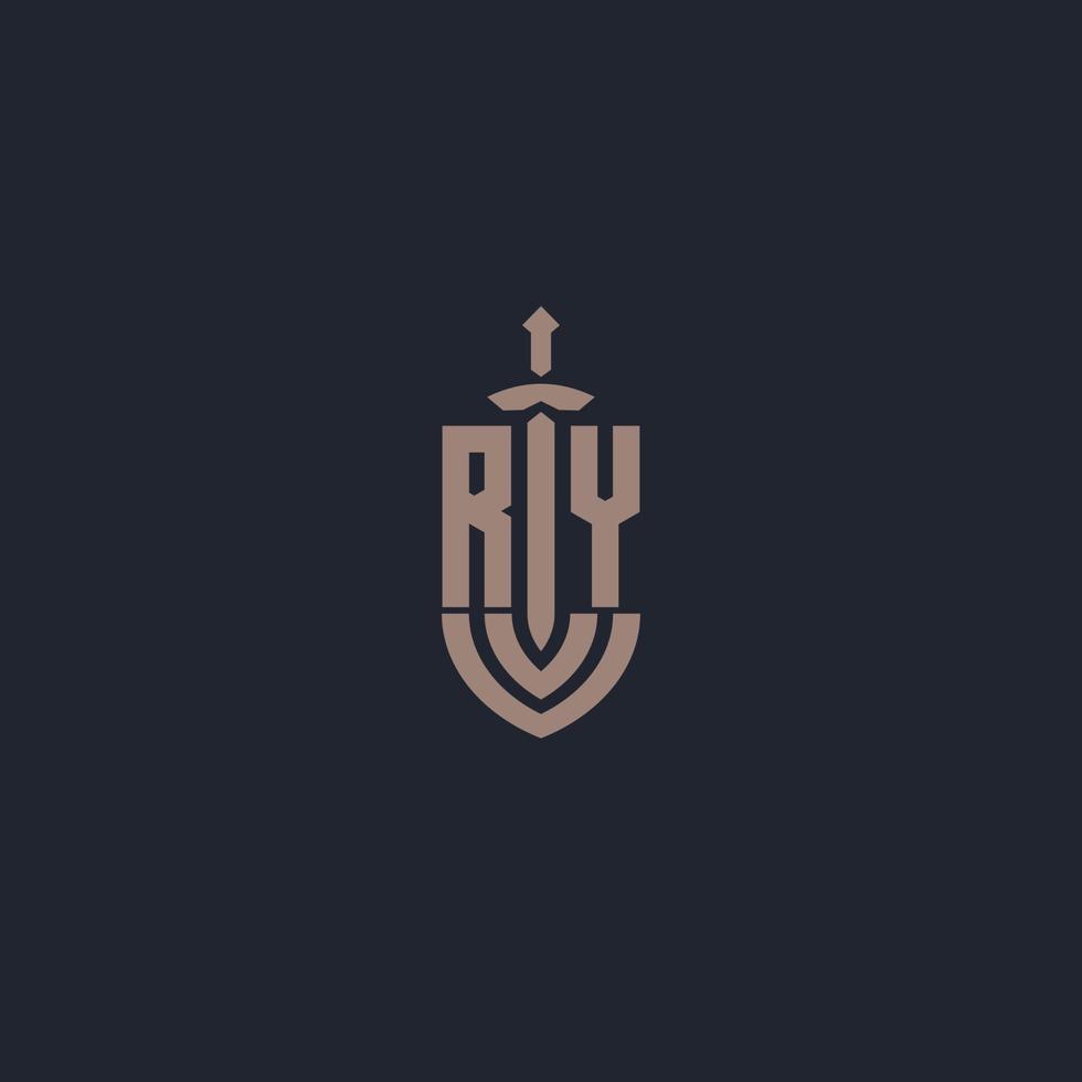 RY logo monogram with sword and shield style design template vector