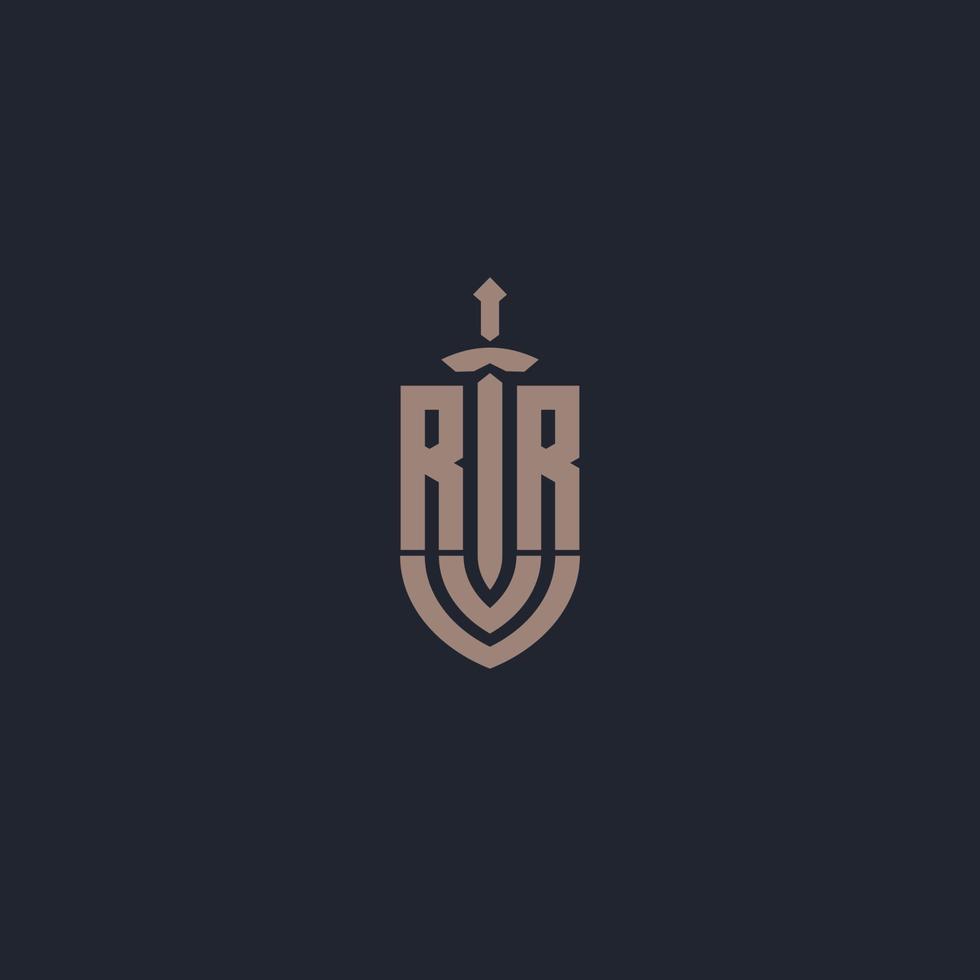 monograma del logotipo rr con plantilla de diseño de estilo espada y escudo vector