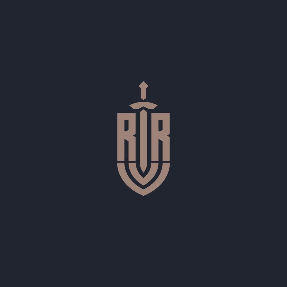 RR logo monogram with sword and shield style design template vector