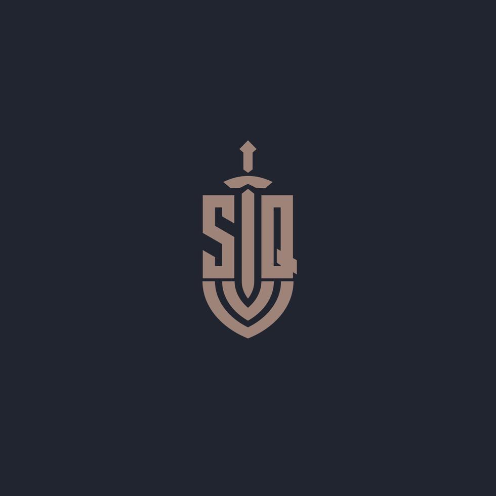 SQ logo monogram with sword and shield style design template vector