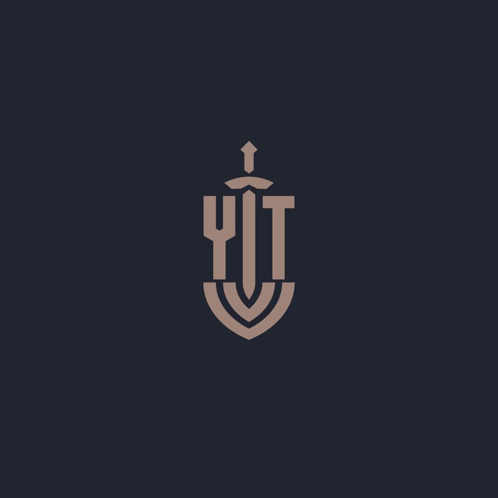 YT logo monogram with sword and shield style design template vector