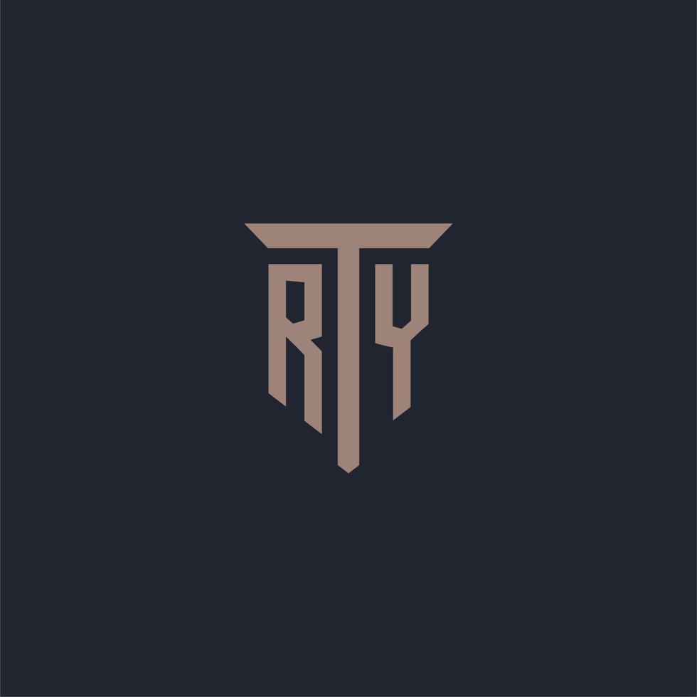 monograma del logotipo inicial de ry con diseño de icono de pilar vector