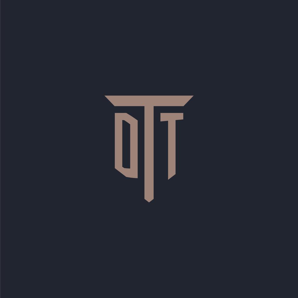 DT initial logo monogram with pillar icon design vector