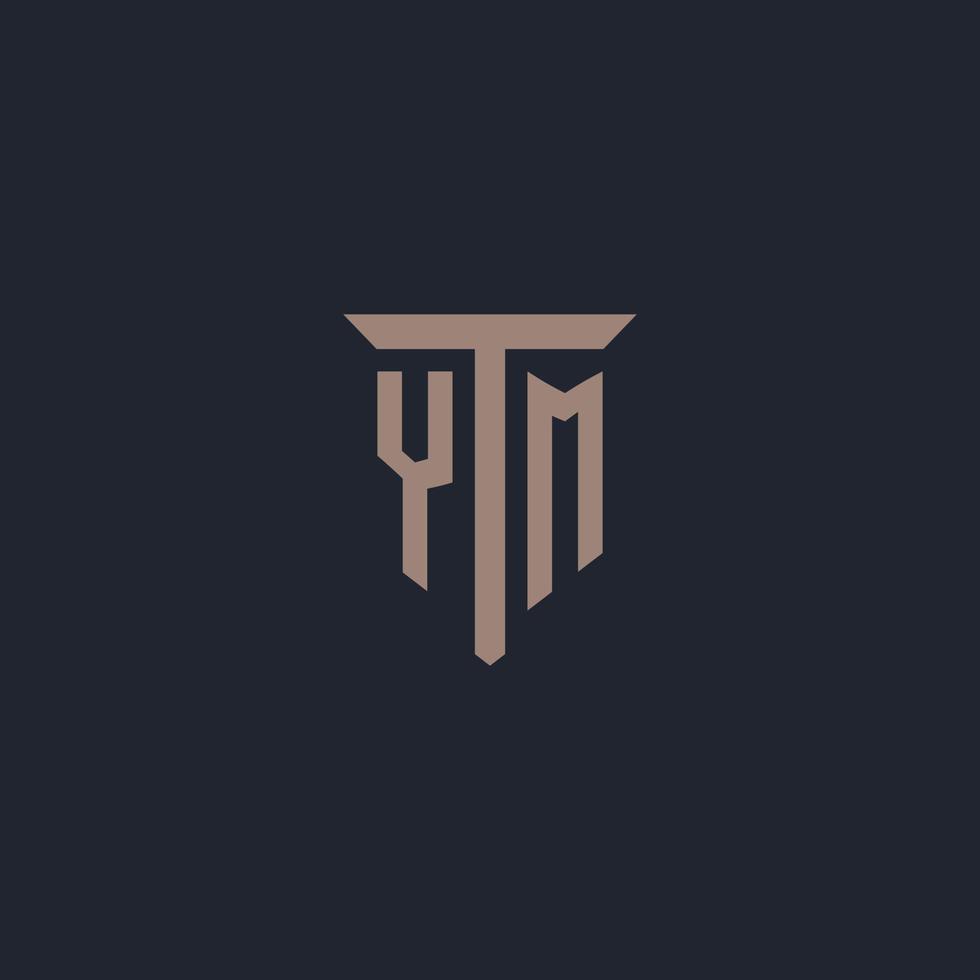 monograma del logotipo inicial de ym con diseño de icono de pilar vector