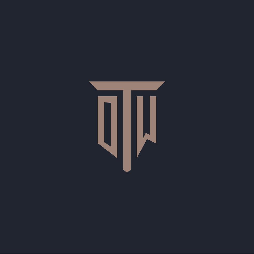 OW initial logo monogram with pillar icon design vector