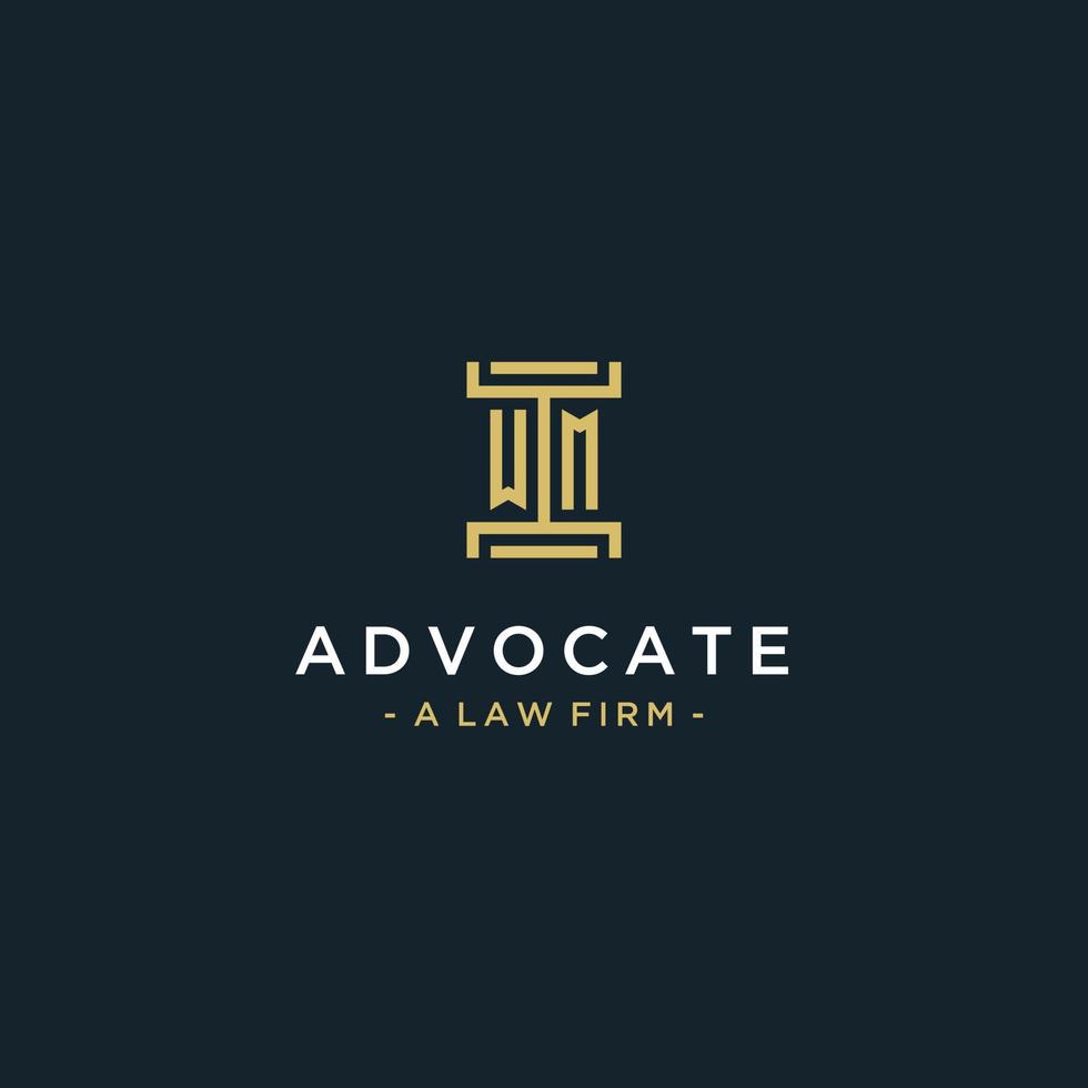 WM initial logo monogram design for legal, lawyer, attorney and law firm vector