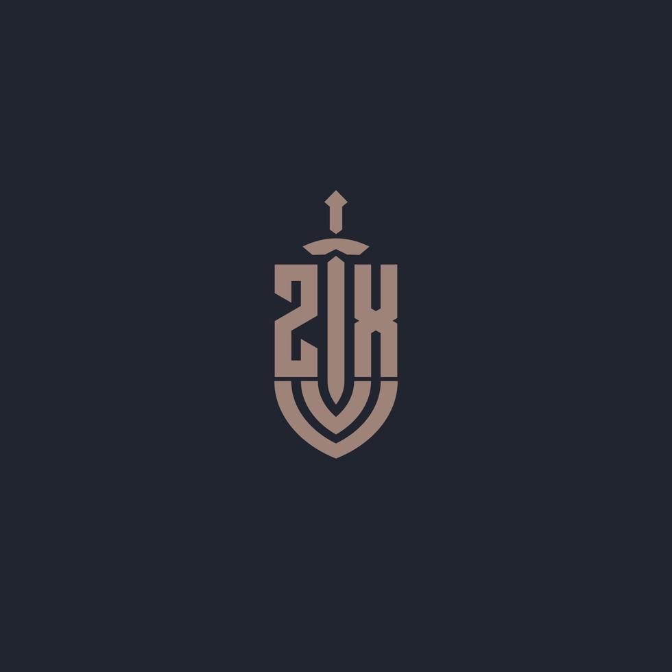 ZX logo monogram with sword and shield style design template vector