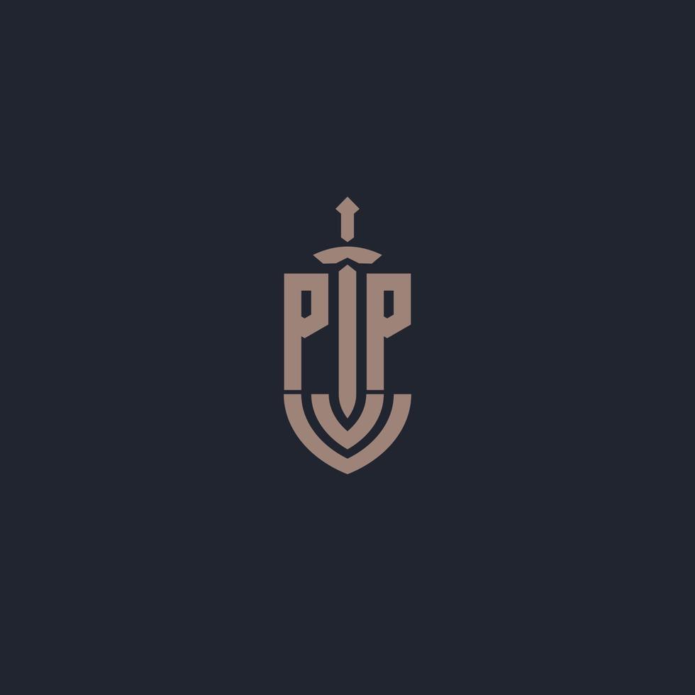 PP logo monogram with sword and shield style design template vector