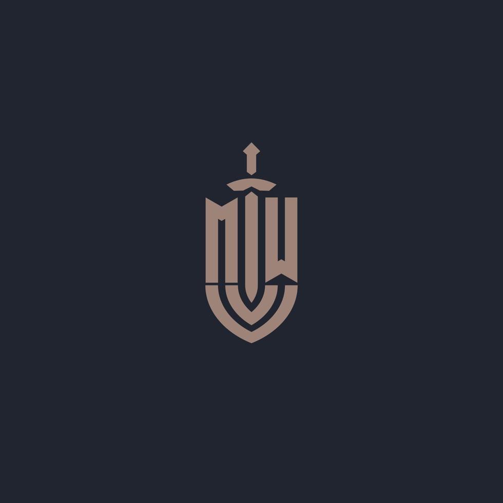 MW logo monogram with sword and shield style design template vector
