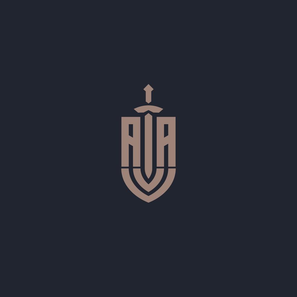 AA logo monogram with sword and shield style design template vector