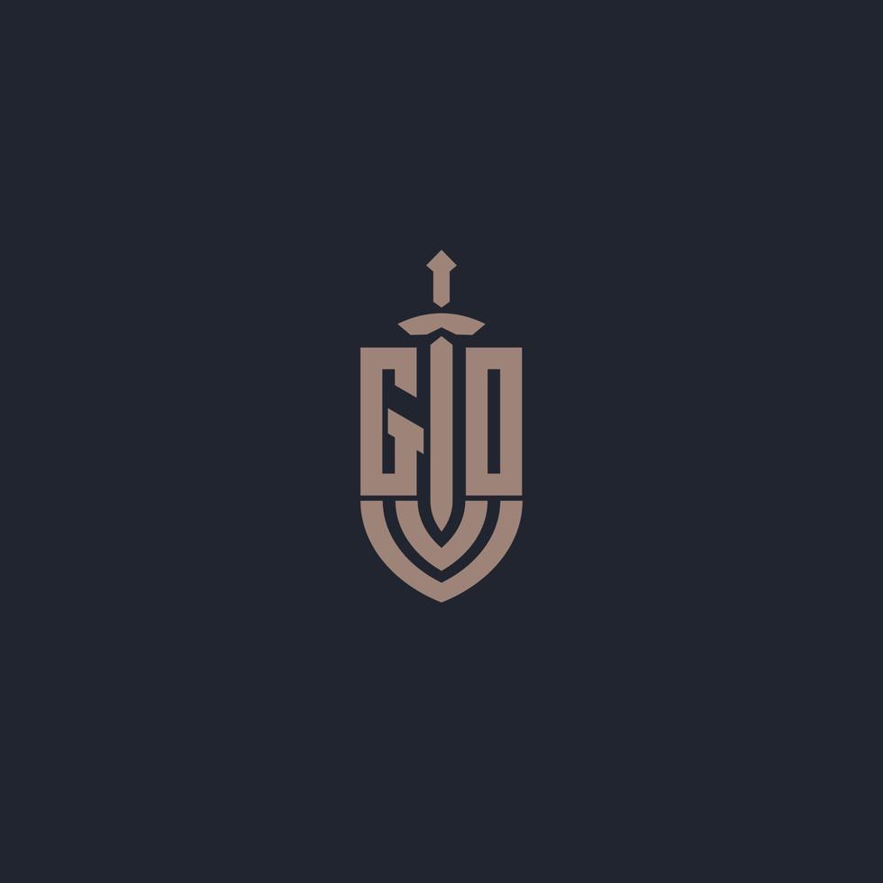 monograma de logotipo go con plantilla de diseño de estilo espada y escudo vector