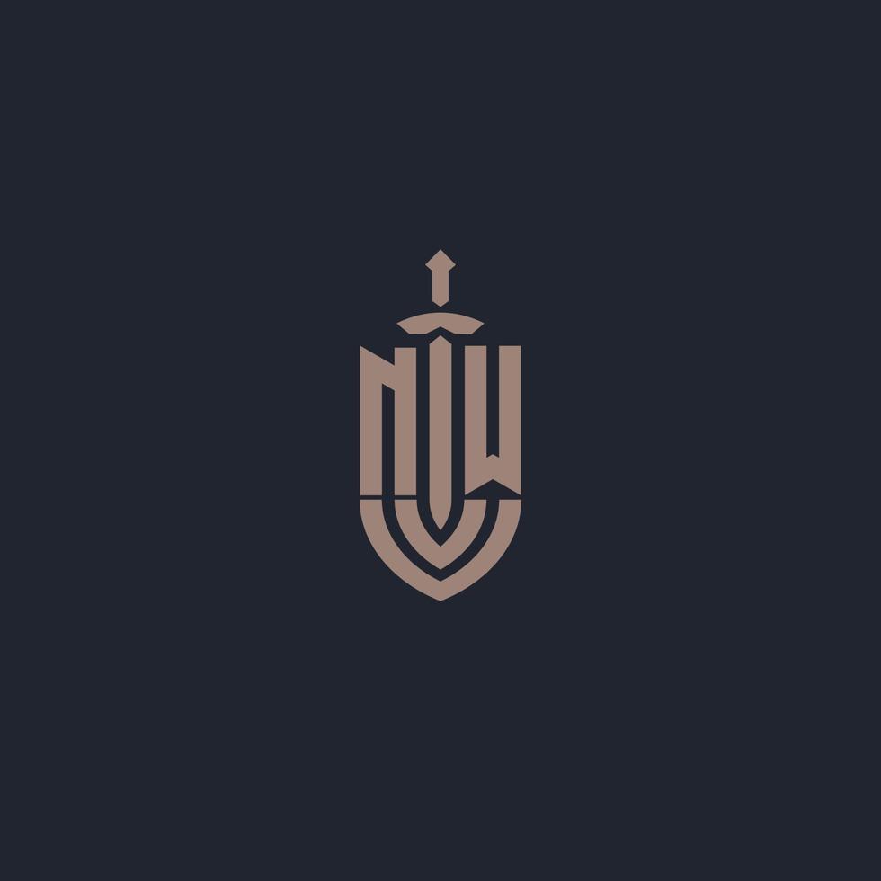 NW logo monogram with sword and shield style design template vector