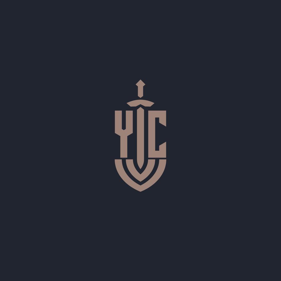 YC logo monogram with sword and shield style design template vector