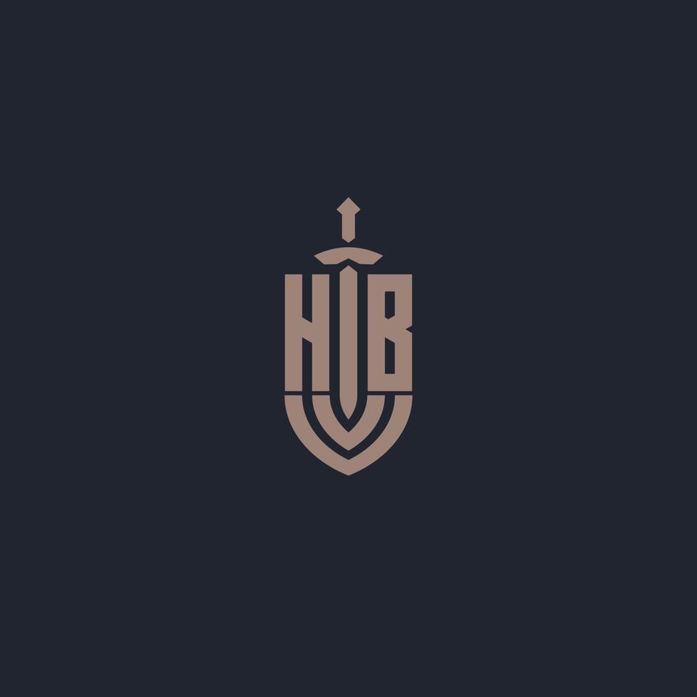 HB logo monogram with sword and shield style design template vector