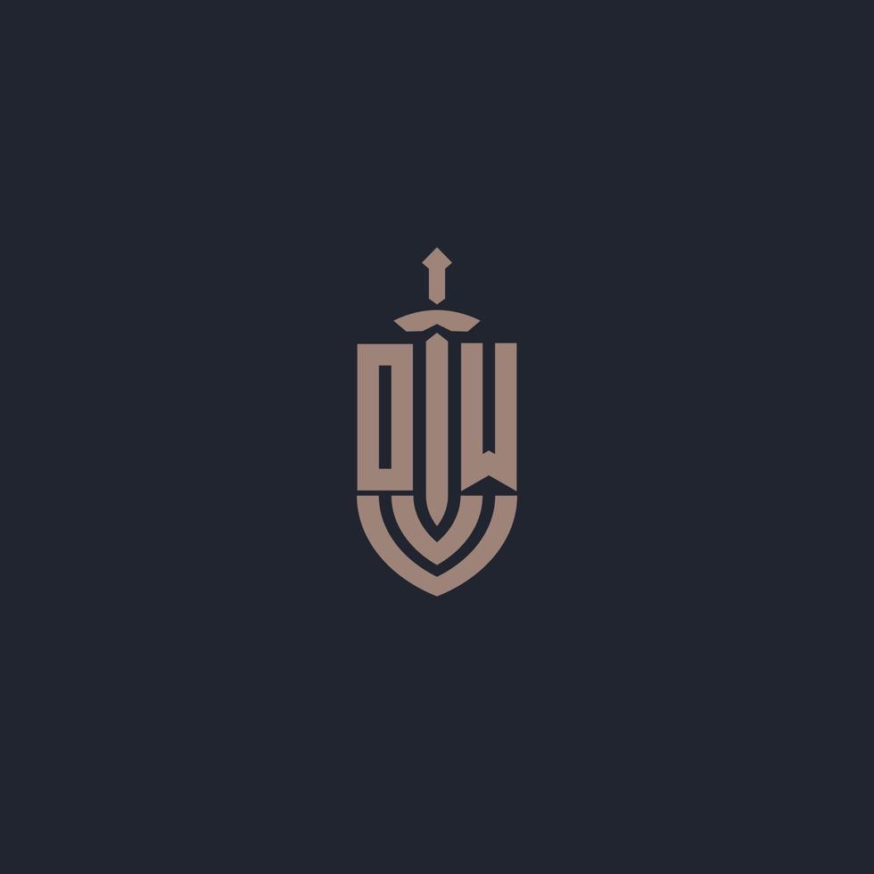 OW logo monogram with sword and shield style design template vector