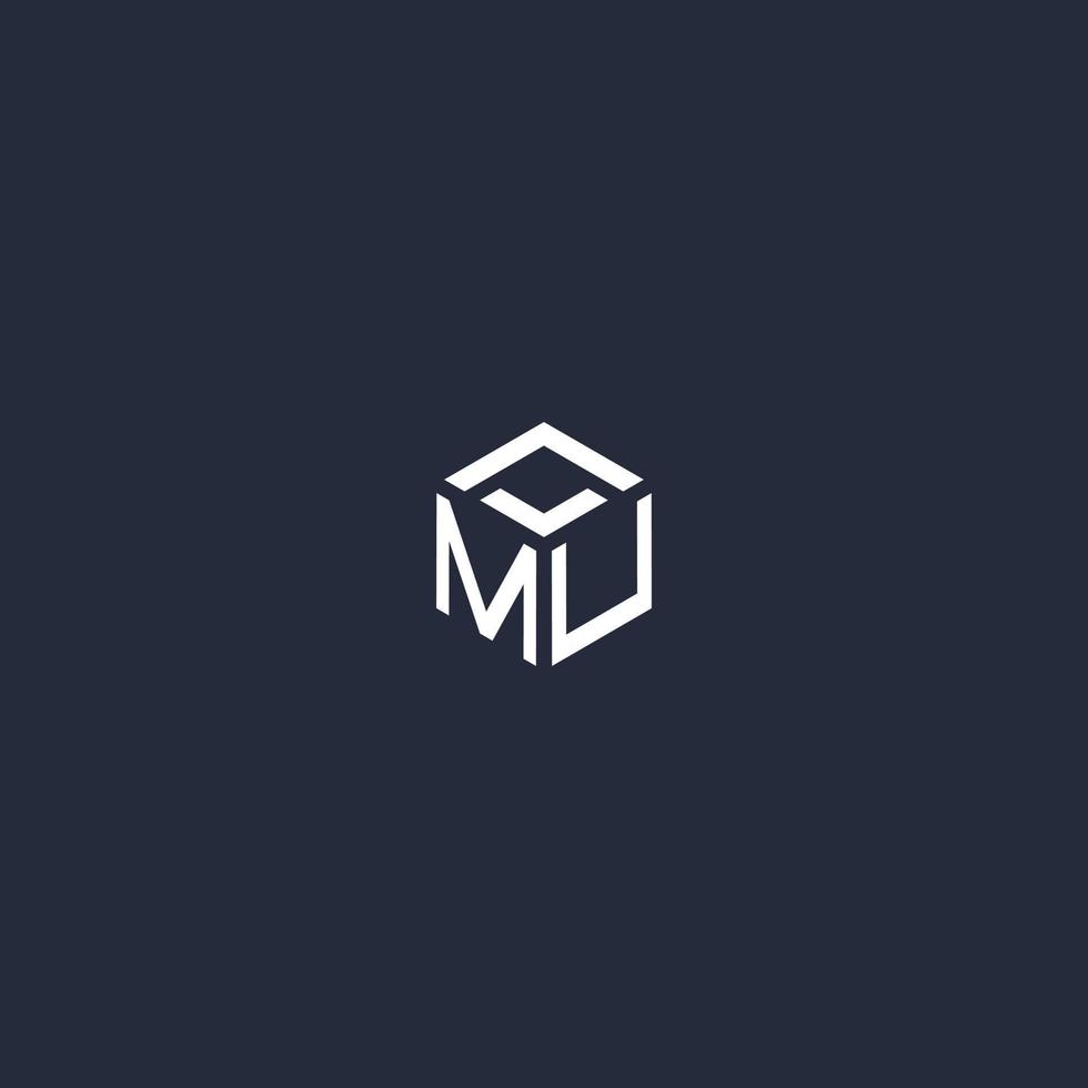 MU initial hexagon logo design vector