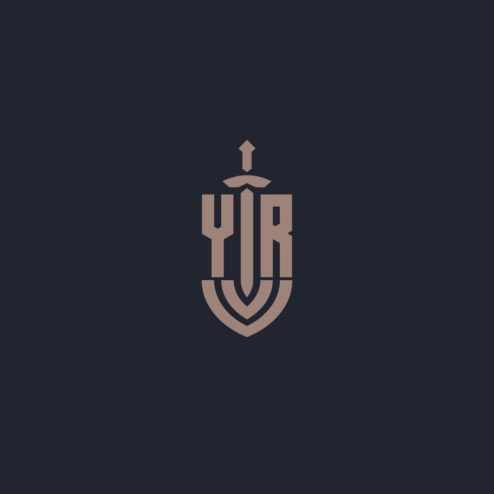 YR logo monogram with sword and shield style design template vector
