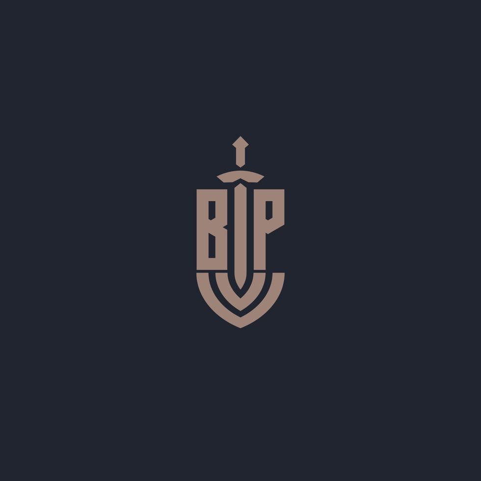 monograma del logotipo de bp con plantilla de diseño de estilo espada y escudo vector