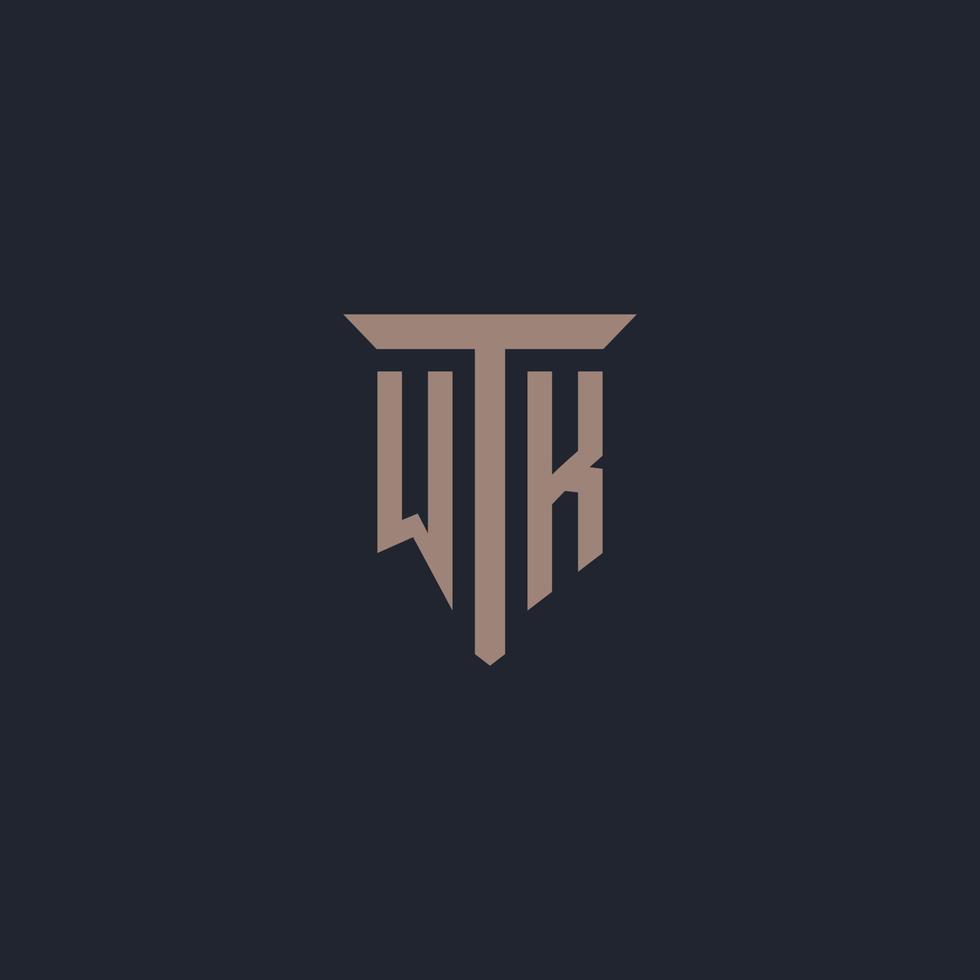 WK initial logo monogram with pillar icon design vector