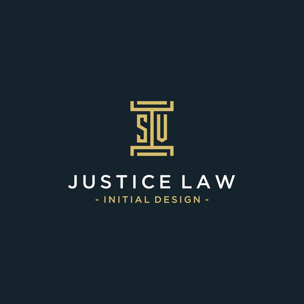 SV initial logo monogram design for legal, lawyer, attorney and law firm vector