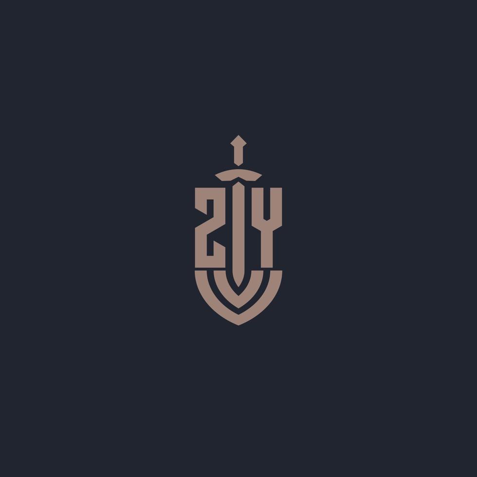 ZY logo monogram with sword and shield style design template vector
