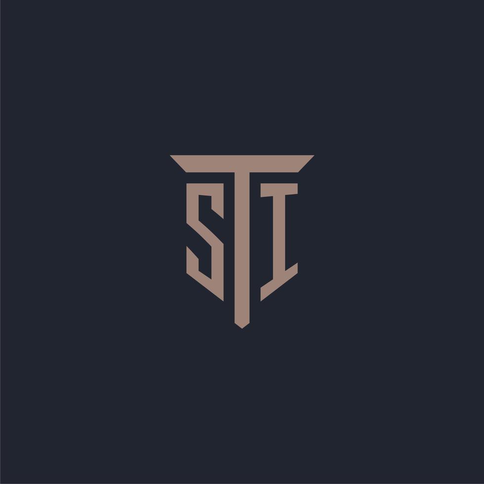 SI initial logo monogram with pillar icon design vector