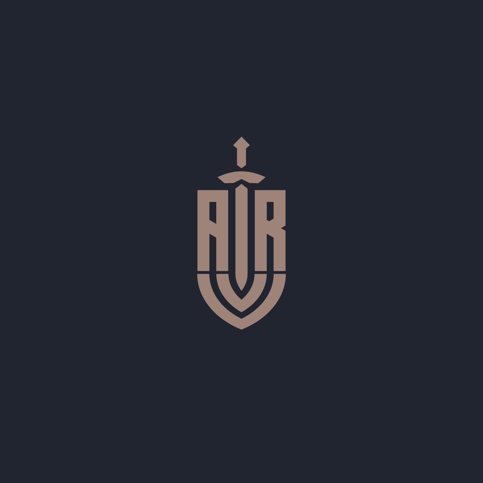 AR logo monogram with sword and shield style design template vector