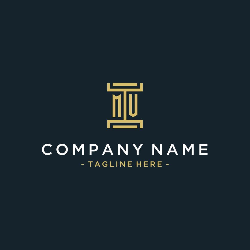MV initial logo monogram design for legal, lawyer, attorney and law firm vector