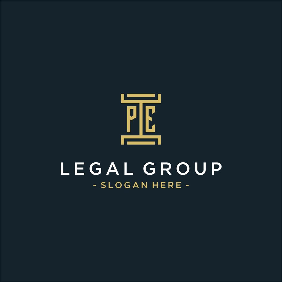 PE initial logo monogram design for legal, lawyer, attorney and law firm vector