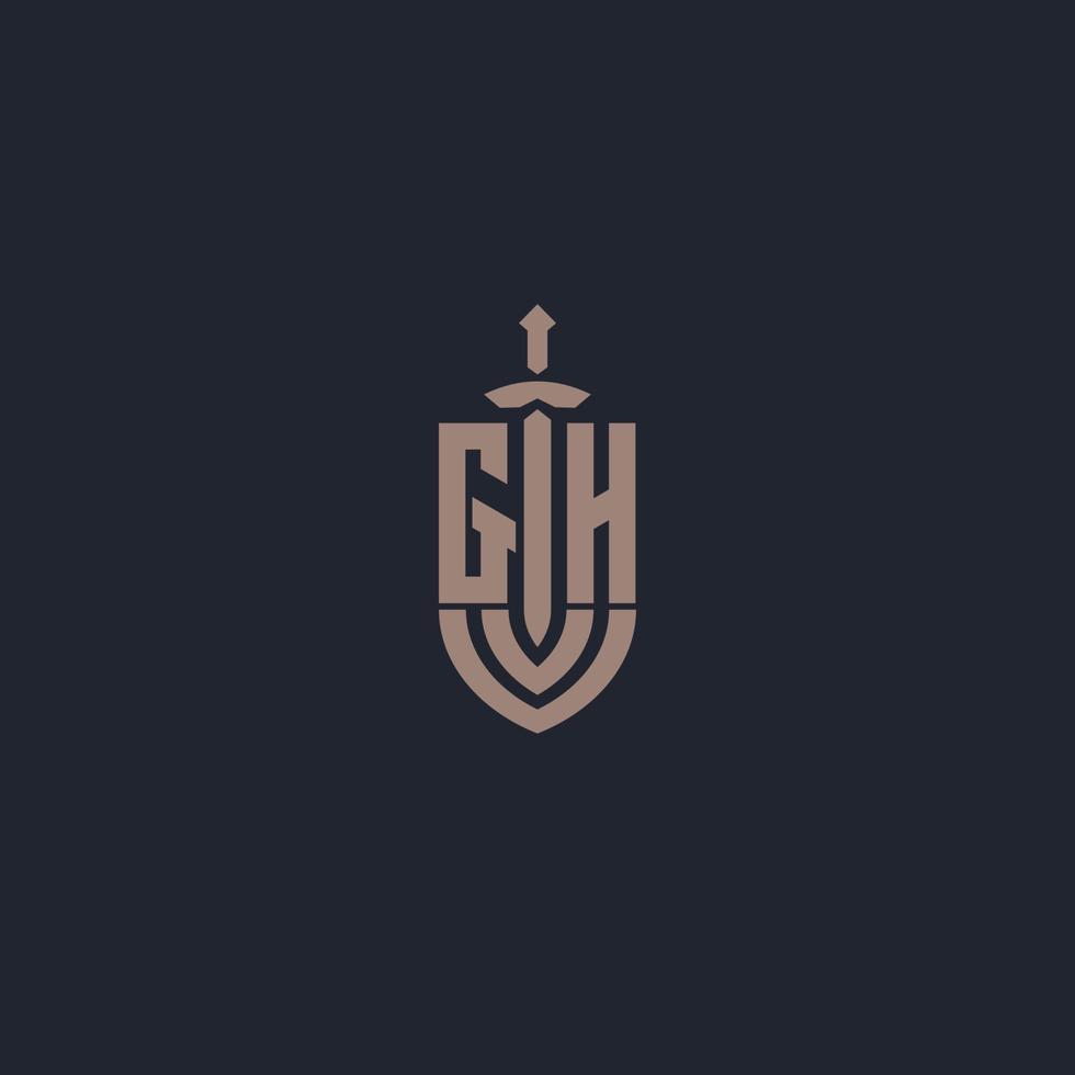 GH logo monogram with sword and shield style design template vector