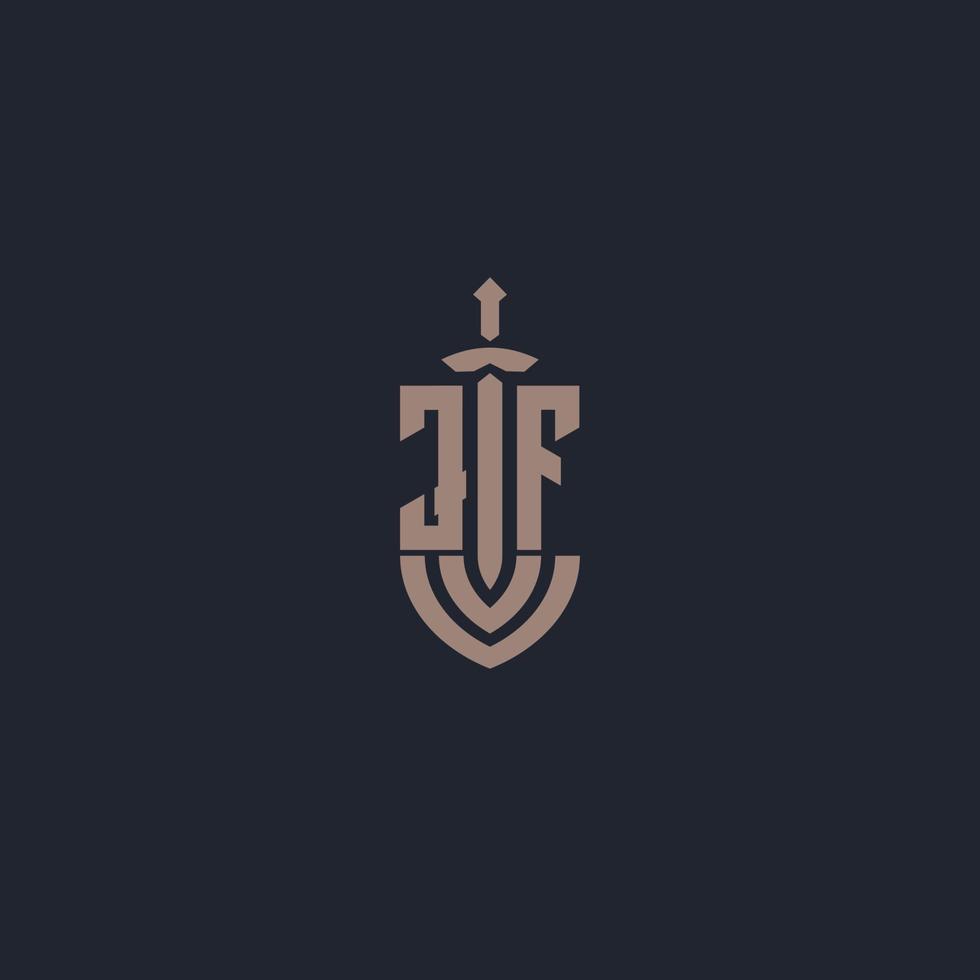 monograma del logotipo jf con plantilla de diseño de estilo espada y escudo vector