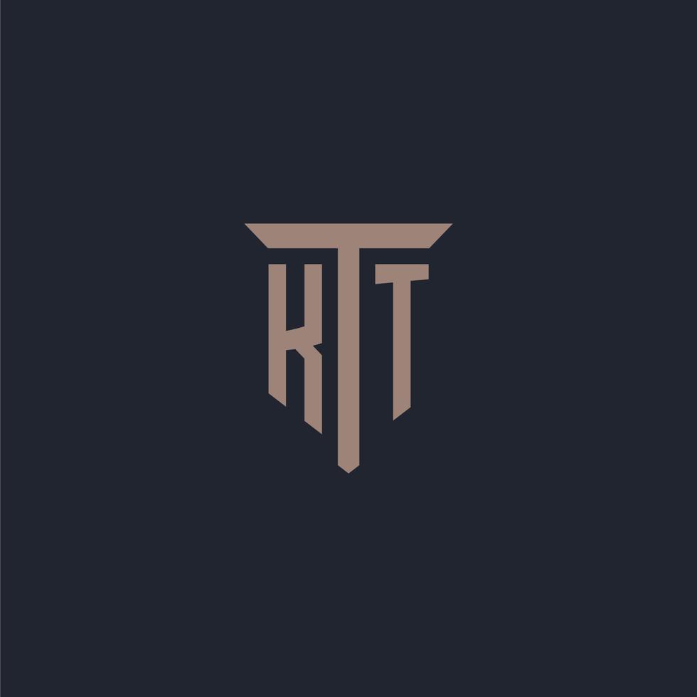 KT initial logo monogram with pillar icon design vector