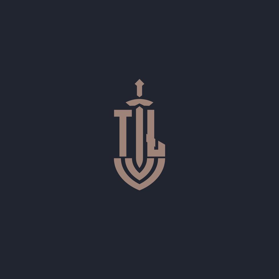 TL logo monogram with sword and shield style design template vector